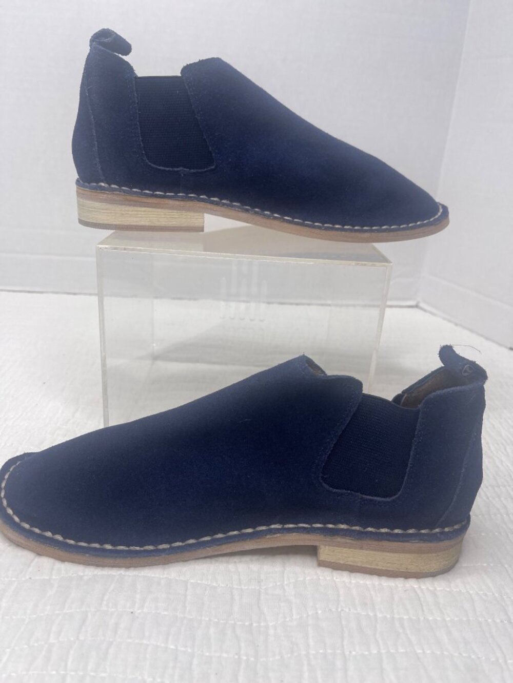 Steve Madden Navy Blue Suede Chelsea Casual Boots Slip-On Retro 60s - Picture 5 of 8